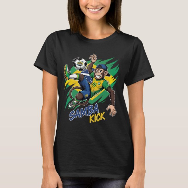 Samba Kick – Monkey Soccer Brazil Flag  T-Shirt (Front)
