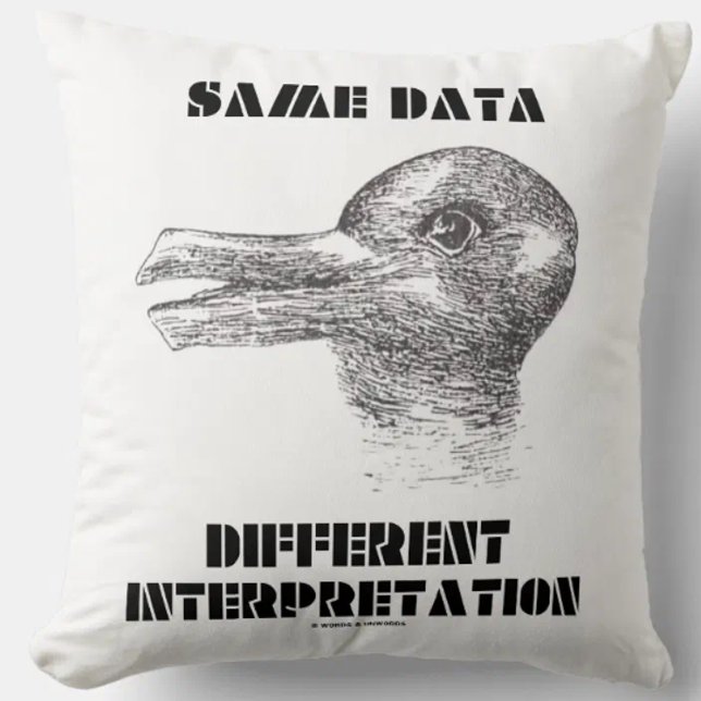 Same Data Different Interpretation Duck Rabbit Cushion (Throw pillow featuring duck-rabbit optical illusion/gestalt phenomenon for any hypothesis tester!)