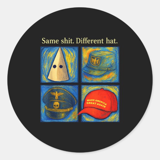 Same Different Hat Funny Van Gogh Litical Humor Jo Classic Round Sticker (Front)
