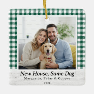 Same Dog, New House – Green Buffalo Check Photo Ceramic Ornament