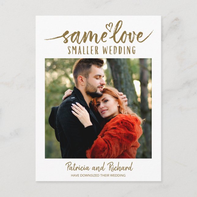 Same Love Cute Heart Downsize Wedding 3 Photo Post Postcard (Front)