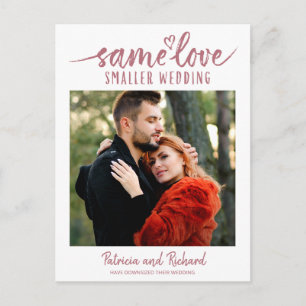 Same Love Cute Heart Downsize Wedding 3 Photo Postcard