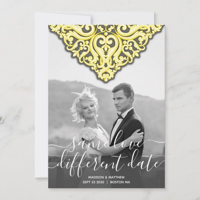 Same Love Different Date Damask Wedding Invitation (Front)