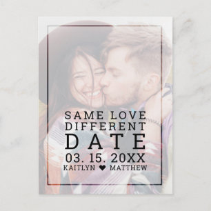 Same Love Different Date Faded Photo Typography Announcement Postcard