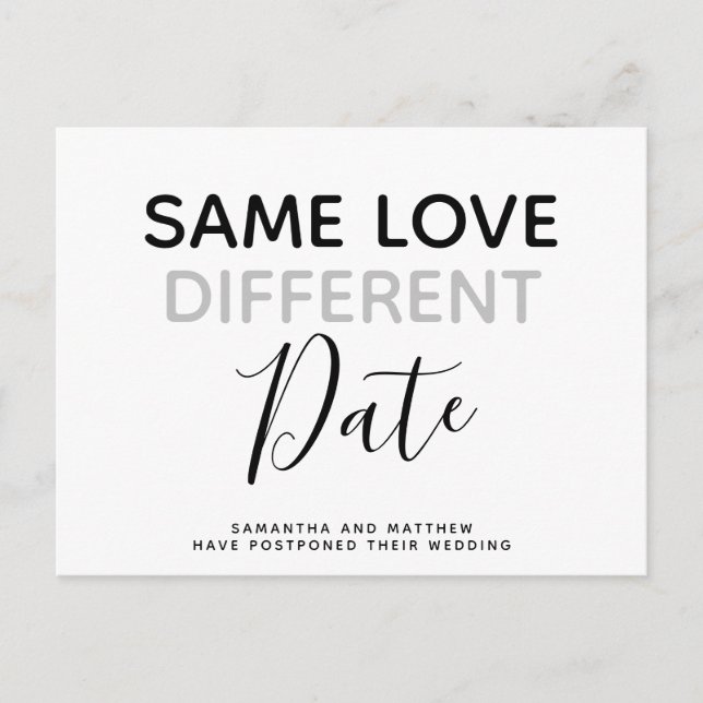 Same Love Different Date Simple Modern Wedding Postcard (Front)