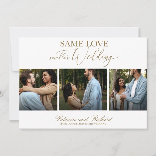 Same Love Downsize Wedding 3 Photo Simple Elegant  Invitation (Front)