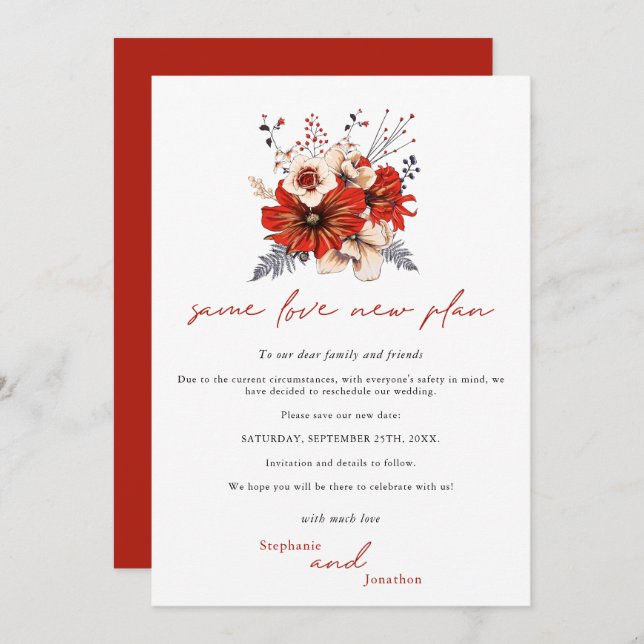Same Love New Plan Florals Cream Red Date Save The Date (Front/Back)