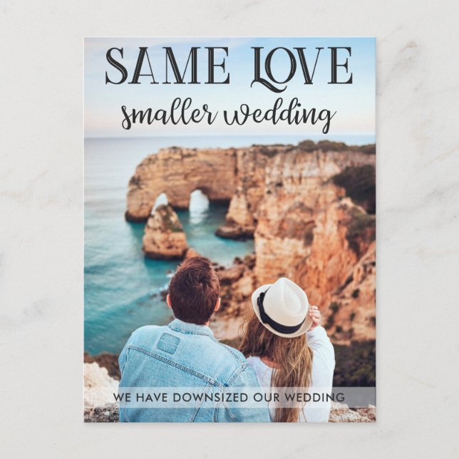 Same love smaller wedding downsized simple photo p postcard (Front)
