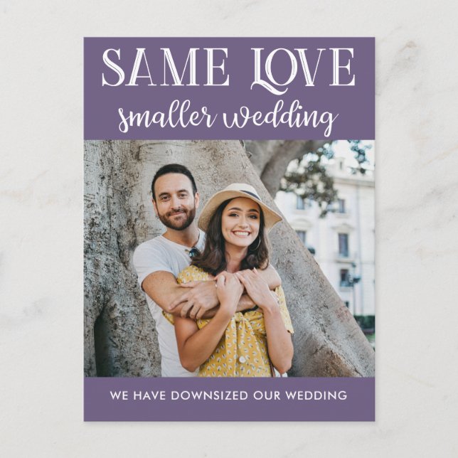 Same love smaller wedding downsized simple photo postcard (Front)