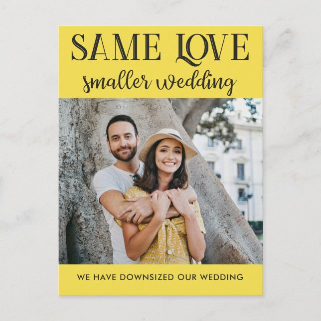 Same love smaller wedding downsized simple photo postcard (Front)
