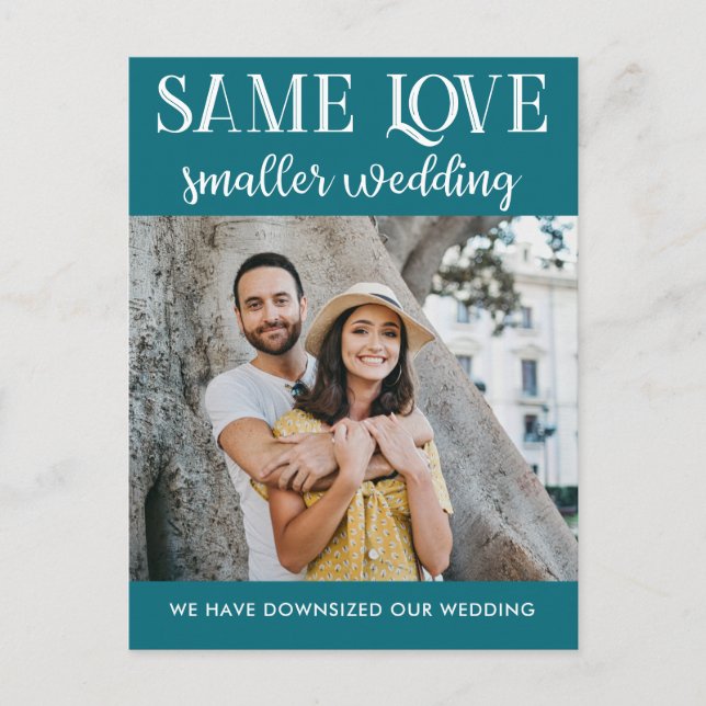 Same love smaller wedding downsized simple photo postcard (Front)