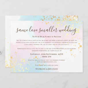Same Love Smaller Wedding Script Pink Teal Gold Announcement