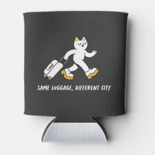 Same Luggage Different City Funny Traveller Cat Can Cooler