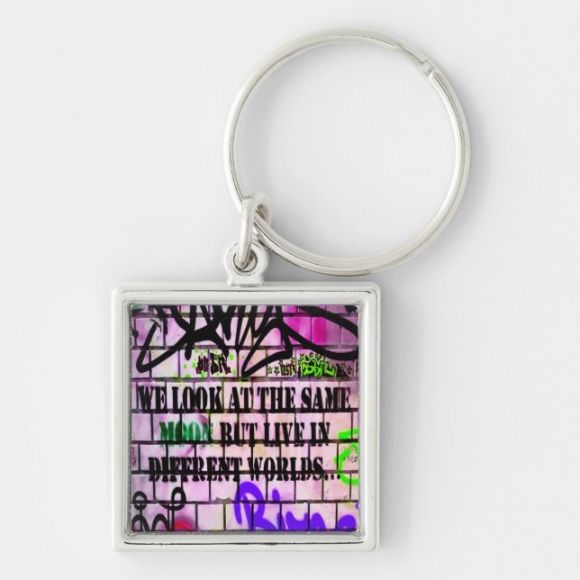 Same Moon Different Worlds Colourful Graffiti Key Ring (Front)