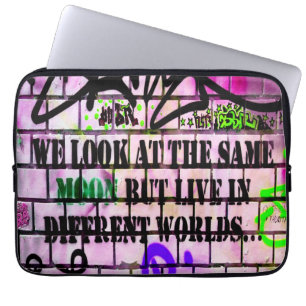Same Moon Different Worlds Colourful Graffiti Laptop Sleeve
