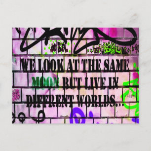 Same Moon Different Worlds Colourful Graffiti Postcard