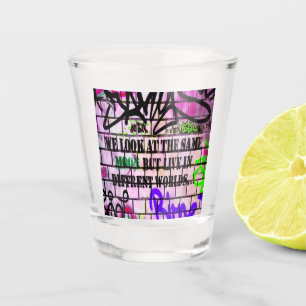 Same Moon Different Worlds Colourful Graffiti Shot Glass