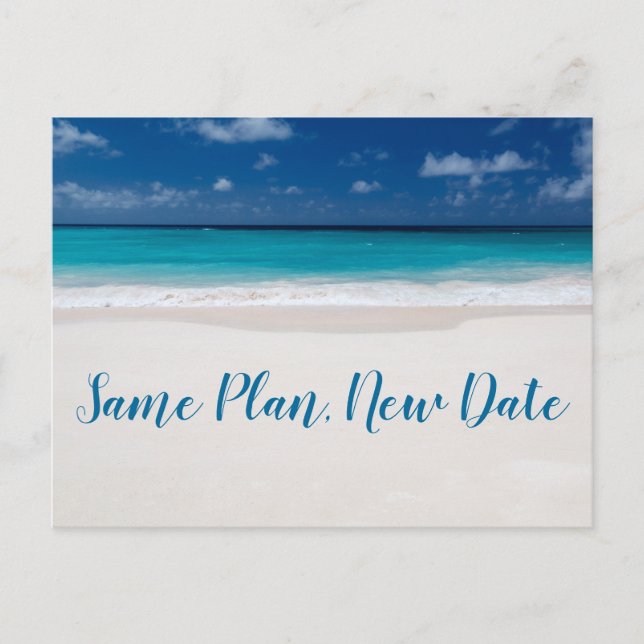 Same Plan New Date Beach Theme Save The Date Announcement Postcard (Front)