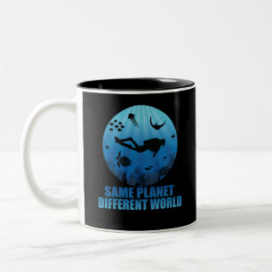 Same Planet Different World Scuba Diver Two-Tone Coffee Mug