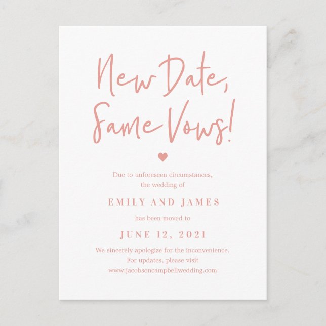 Same Vows EDITABLE COLOR Change The Date Postcard (Front)