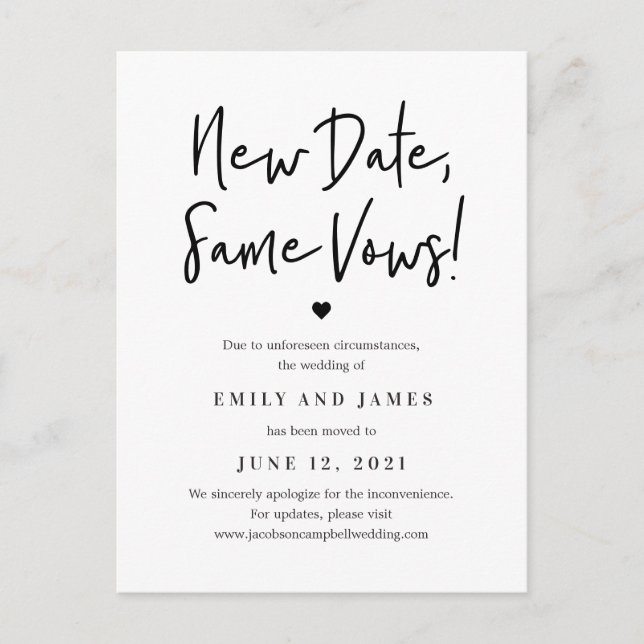 Same Vows EDITABLE COLOR Change The Date Postcard (Front)