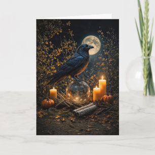 Samhain Beautiful Black Raven Candles and Moon  Card