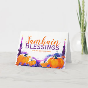 Samhain Blessings Pumpkins & Candles Halloween Holiday Card