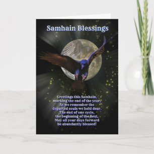 Samhain Blessings with Raven or Crow and Moon Card
