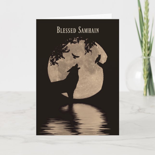 Samhain Cards Wolf, Owl and Raven Moon Blessing (Front)