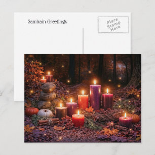 Samhain Enchanting Candles Outdoors Postcard