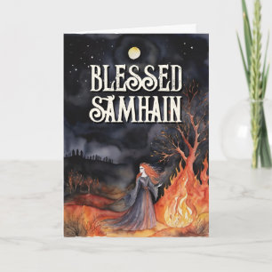 Samhain Night Fall Forest Pagan Bonfire Halloween Card