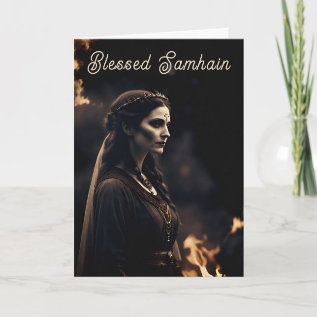 Samhain Pagan Witch Blessed Halloween Fall Night Card (Front)
