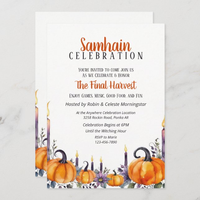 Samhain Party Fall Pumpkins & Candles Invitation (Front/Back)