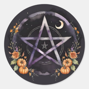 Samhain Pentacle & Fall Pumpkins Witch Classic Round Sticker