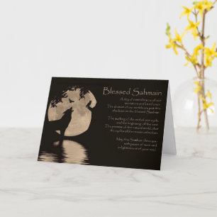Samhain with Owl Wolf Raven and Moon Sabbat Card