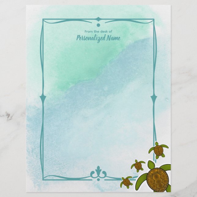 Sammy Sea Turtle Unlined Custom Letterhead (Front)