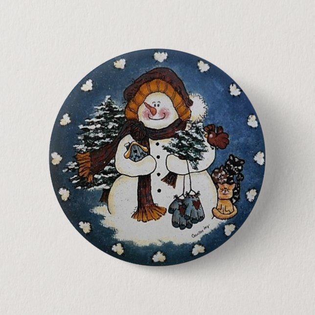 Sammy the Snowman Button Pin (Front)