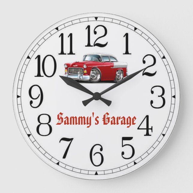 Sammy's Garage Red & White Classic Car Clock (Front)