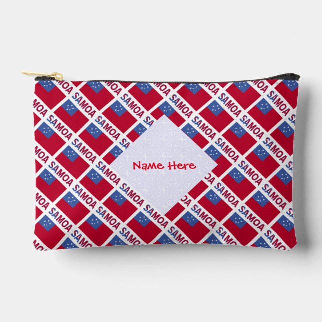 Samoa and Samoan Flag Tiled Red Personalisation  Accessory Pouch (Front)
