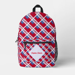 Samoa and Samoan Flag Tiled Red Personalisation Printed Backpack