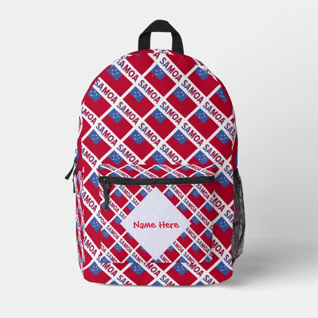 Samoa and Samoan Flag Tiled Red Personalisation  Printed Backpack (Front)