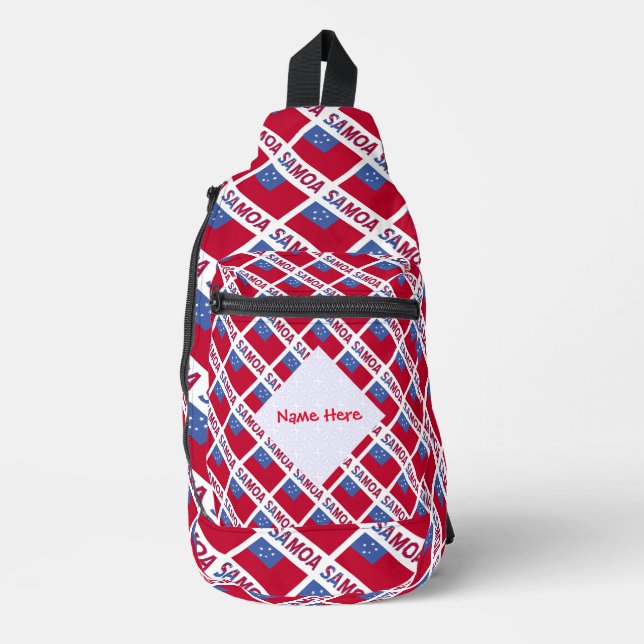 Samoa and Samoan Flag Tiled Red Personalisation  Sling Bag (Front)