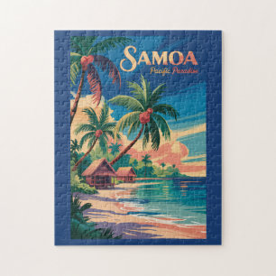 Samoa Beach Samoan Illustration Travel Art Vintage Jigsaw Puzzle