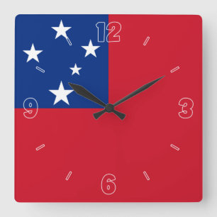 Samoa Flag Red Blue White Stars Numbers Patriotic Square Wall Clock