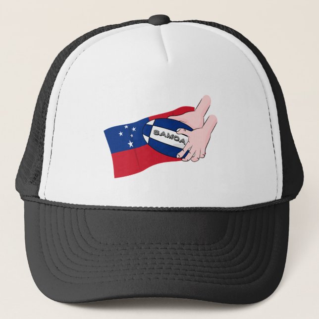 Samoa Flag Rugby Ball Pass Cartoon Trucker Hat (Front)