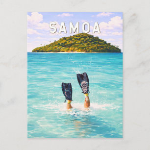 Samoa Illustration Travel Art Vintage Postcard