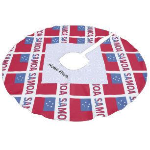Samoa Samoan Flag Tiled Black Personalisation  Faux Linen Tree Skirt