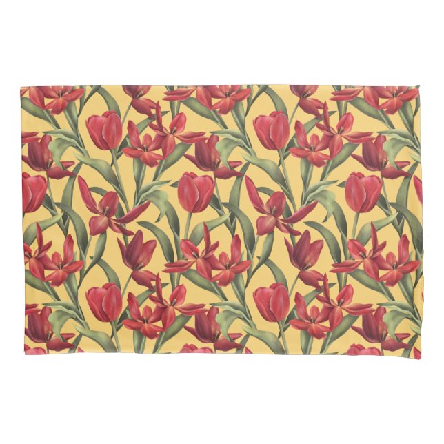 Samoan Sun background with Red Tulips Pillowcase (Front)