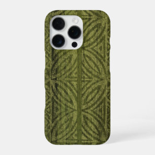 Samoan Tapa Hawaiian Faux Wood Green Surfboard iPhone 16 Pro Case