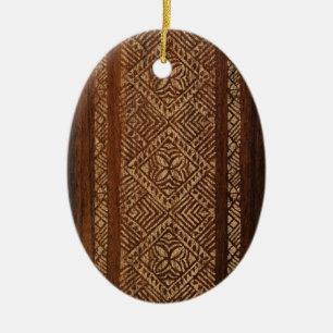 Samoan Tapa Hawaiian Faux Wood Surfboard Ceramic Ornament